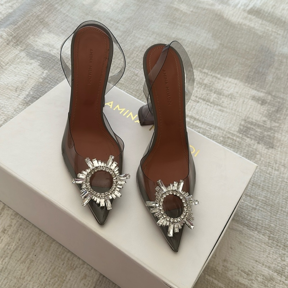 Amina Muaddi size 37 Light Gray